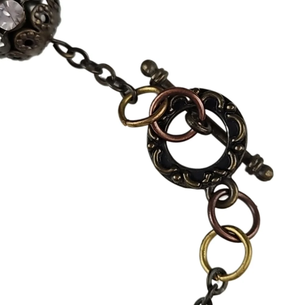 Vintage Rhinestone Ball Chain Rhinestone Gunmetal Bracelet Toggle Closure